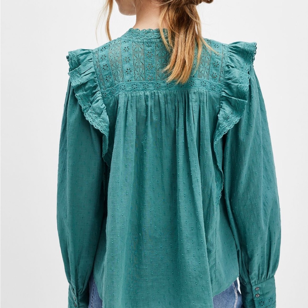 Free People Turquoise Ruffle Blouse - Picture 3 of 11